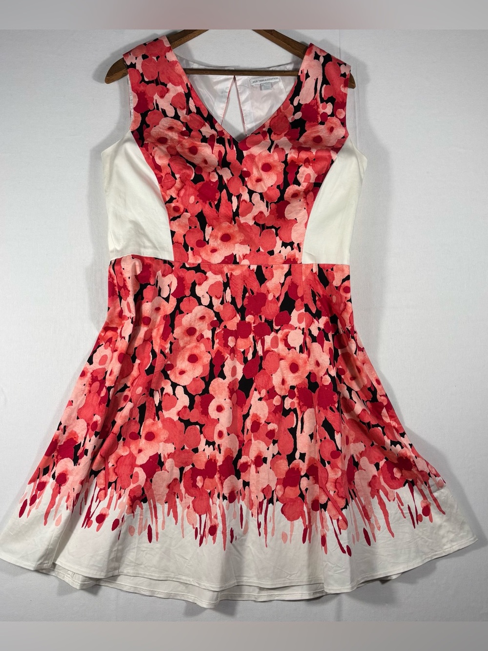 New York & Company Women’s 12 Floral Fit-and-Flare Dress in Red and White